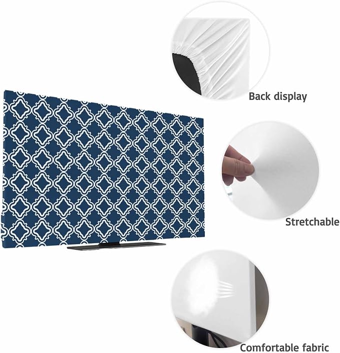 Moroccan Classic Navy Blue Lattice Indoor TV Cover, Elastic TV Screen Protector - Image 7