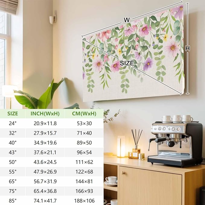 Spring Flowers on Retro Linen Indoor TV Cover, Elastic TV Screen Protector Farm - Image 3