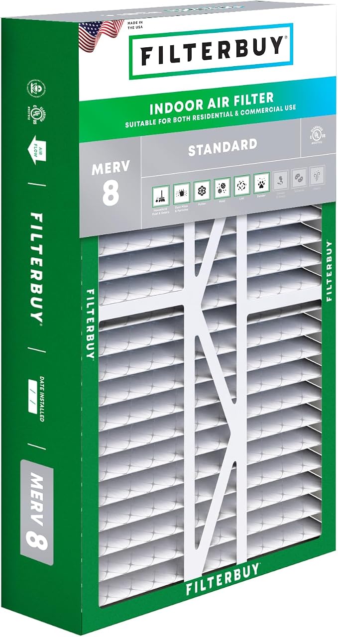 Filterbuy 16x25x5 Air Filter MERV 8 Essential Dust & Allergy Defense, Pleated by Filterbuy