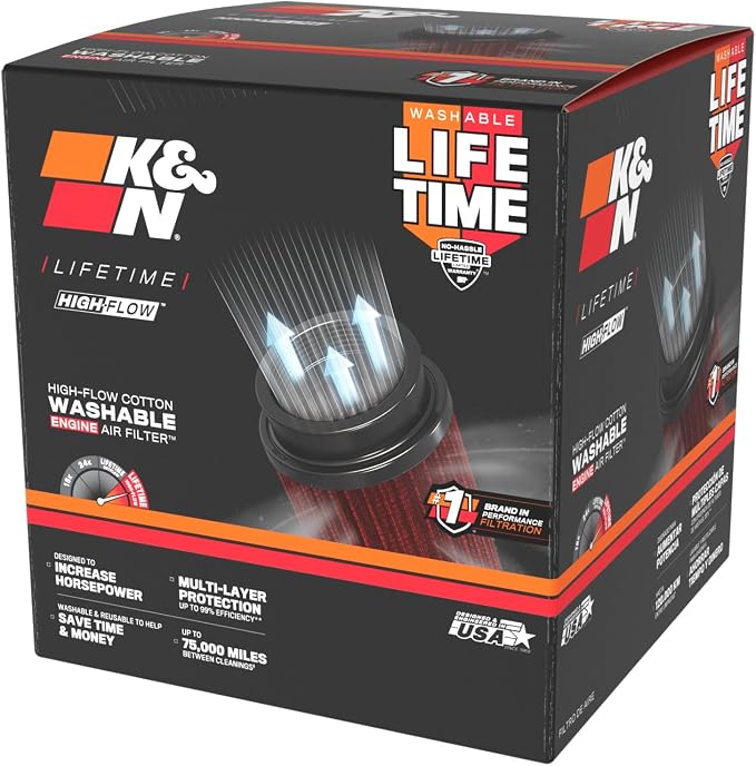 K&N High-Flow Original Lifetime Universal Clamp-On Air Filter: High Performance - Image 12
