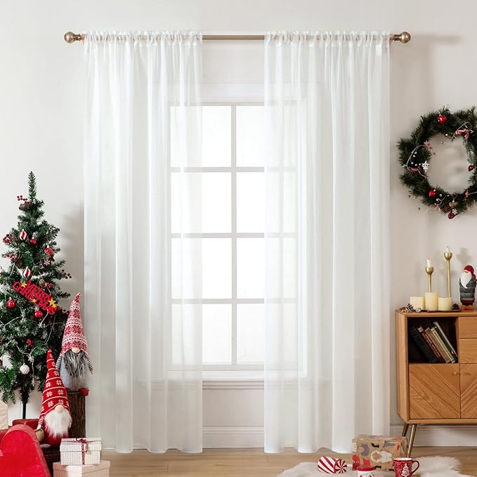 MIULEE 2 Panels Solid Color Sheer Window Curtains Elegant Window Voile Panels/Drapes/Treatment for Bedroom Living Room (54 X 102 Inches Ivory)