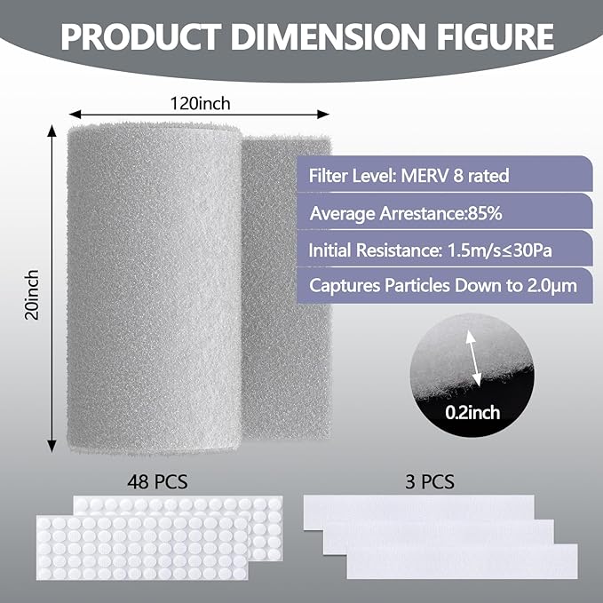 20" x 120" Cut to Size Air Filter Material, MERV 8 Triple Air Vent Filters - Image 2