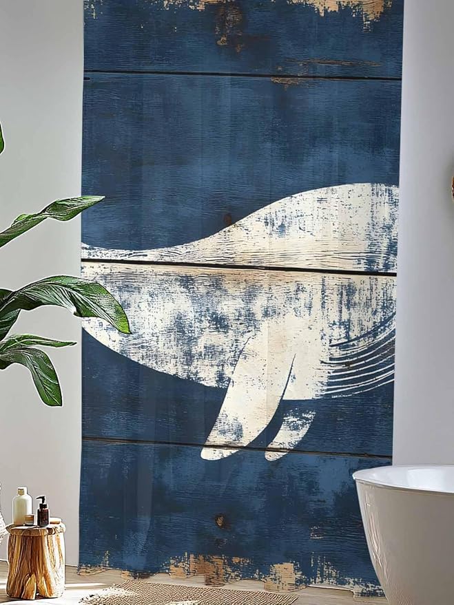 Sheer Curtains 96 Inches Long, Ocean Whale Blue Semi Sheer Curtains Light - Image 4