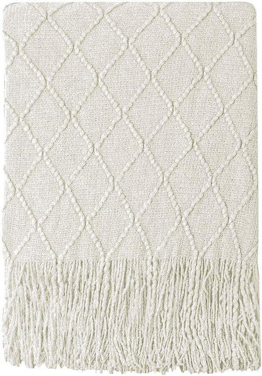 BOURINA Beige Throw Blanket 60x80 Inches Throw Textured Solid Soft Sofa Throw Couch Knitted Decorative Blanket