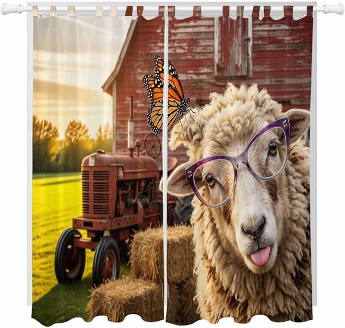 Farm Sheep Living Room Curtains 84 Inch Length, Window Curtains Tab Top by Unknown