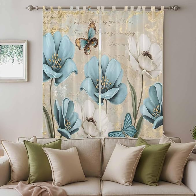 Spring Flowers Living Room Curtains 96 Inch Length, Window Curtains Tab Top - Image 3