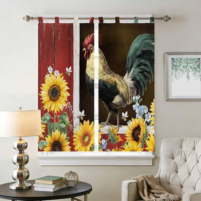 Chicken Sunflowers Living Room Curtains 84 Inch Length, Window Curtains Tab Top - Image 2