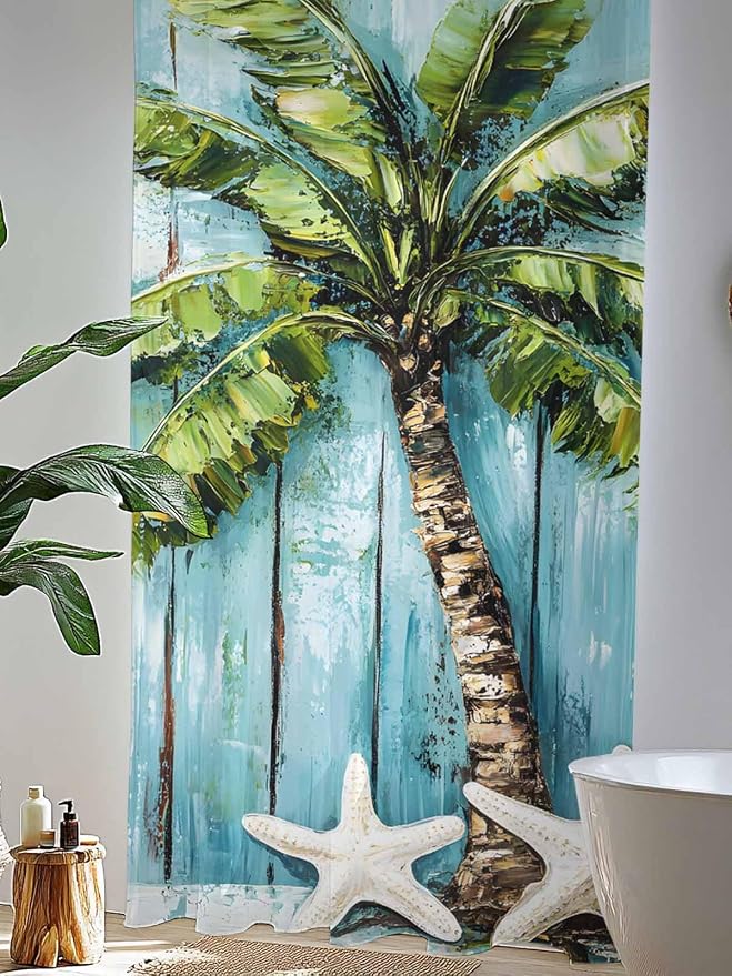 Sheer Curtains 108 Inches Long, Coastal Beach Starfish Semi Sheer Curtains - Image 4