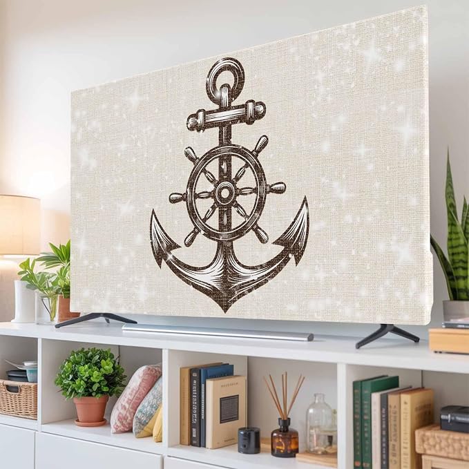 Brown Wooden Boards Anchor Patterns Indoor TV Cover, Elastic TV Screen - Image 6