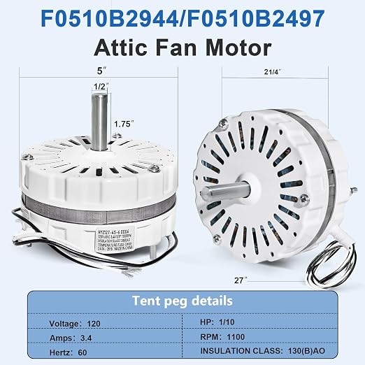 F0510B2944 Attic Ventilation Fan Motor, Compatible - Image 2