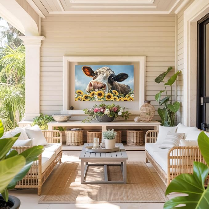 Farmhouse Animals Cow Indoor TV Cover, Elastic TV Screen Protector Sunflowers - Image 8