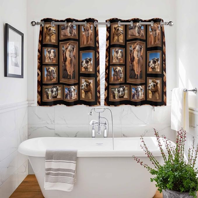 2 Panel Kitchen Cafe Curtains, Desert Camels Sunlight Filtering Nature Air - Image 3