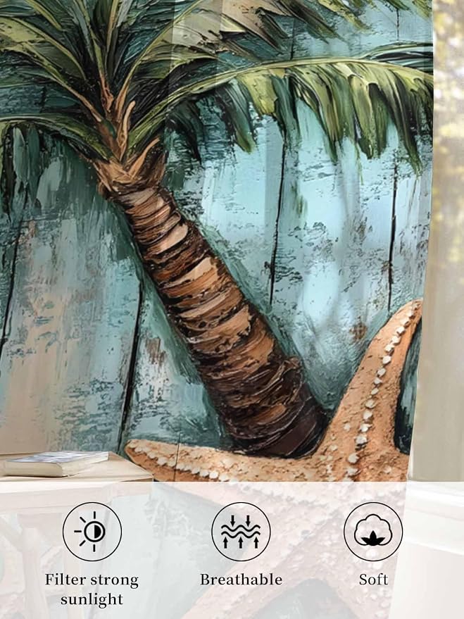 Sheer Curtains 54 Inch Length, Coastal Blue Green Tree Semi Sheer Curtains - Image 6