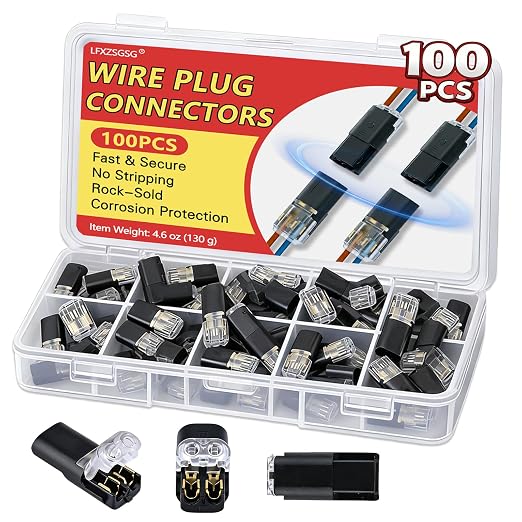 100Pcs Standard Quick Connect Wire Connectors – No Stripping Double Wire Plug by Unknown