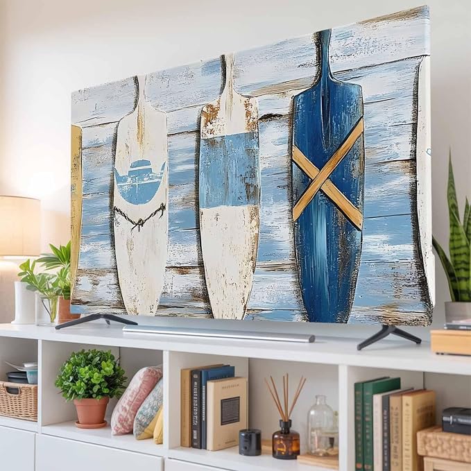 Ocean Nautical Theme Wood Grain Indoor TV Cover, Elastic TV Screen Protector - Image 6