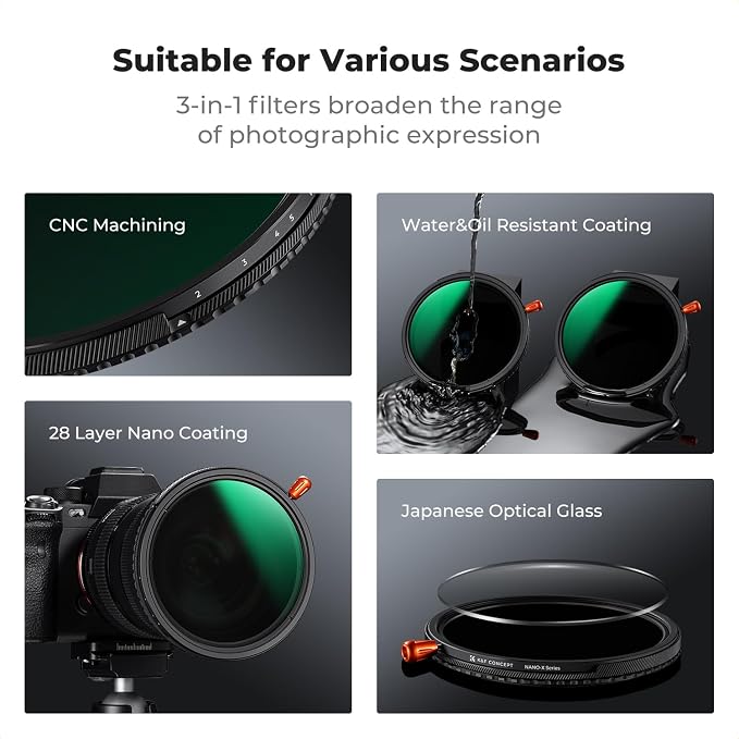 K&F CONCEPT 43mm Black Diffusion Mist Effect 1/4 & Variable ND2-32 & Circular - Image 6