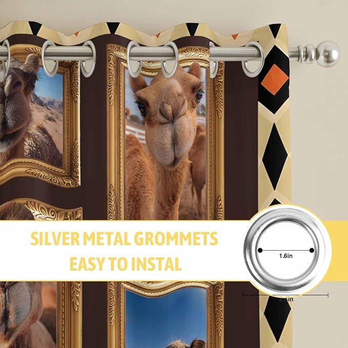 2 Panel Kitchen Cafe Curtains, Wildlife Camels Sunlight Filtering Nature Air - Image 7