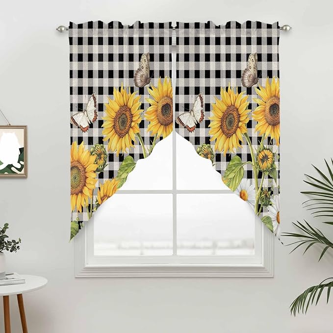 Sunflowers Swag Valances for Windows, Small Window Curtains Swag for Cafe - Image 3