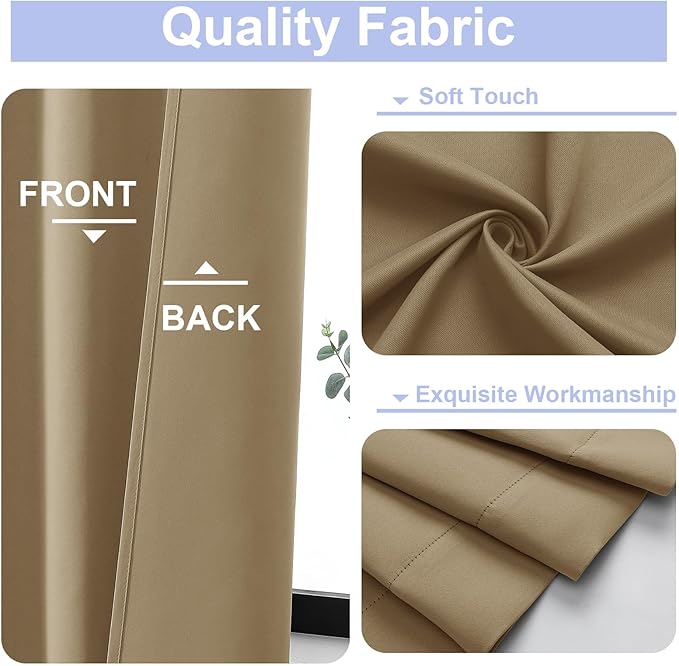 Simplebrand Ava Taupe Blackout Curtains for Bedroom 84 Inch Length 2 Panels Set, Solid Thermal Insulated Privacy Living Room Window Treatment Curtains Blackout Drapes, W40 x L84 Inch, Taupe