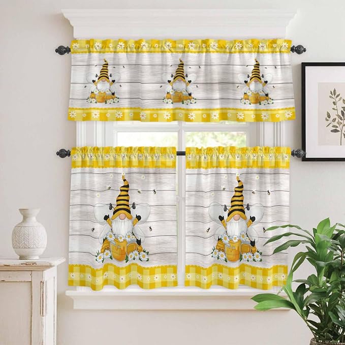 Yellow Gnomes Kitchen Curtains Set 3 Piece - Image 9