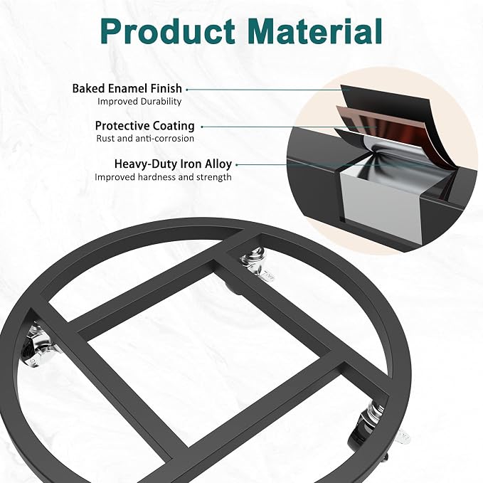 2 Pack Metal Plant Caddy with Wheels, Plant Stand with 360° Lockable Casters - Image 5