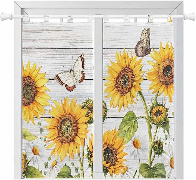 Yellow Sunflowers Bedroom Curtains 72 Inch Length, Window Curtains Tab Top by Unknown
