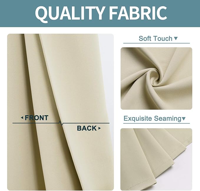 ChrisDowa Blackout Curtains 72 inches Long for Bedroom - 2 Panels Set Grommet Thermal Insulated Room Darkening Curtains for Living Room (Beige, 42 x 72 Inch)