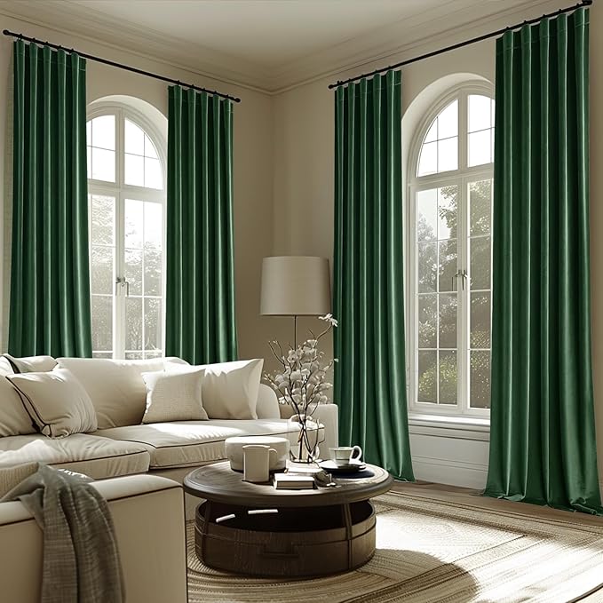MIULEE Velvet Curtains 90 inches - Luxury Christmas Blackout Curtains for Bedroom Living Room Thermal Insulated Super Soft Window Drapes Rod Pocket & Back Tab, Hunter Green, W52 x L90 inches, 2 Panels