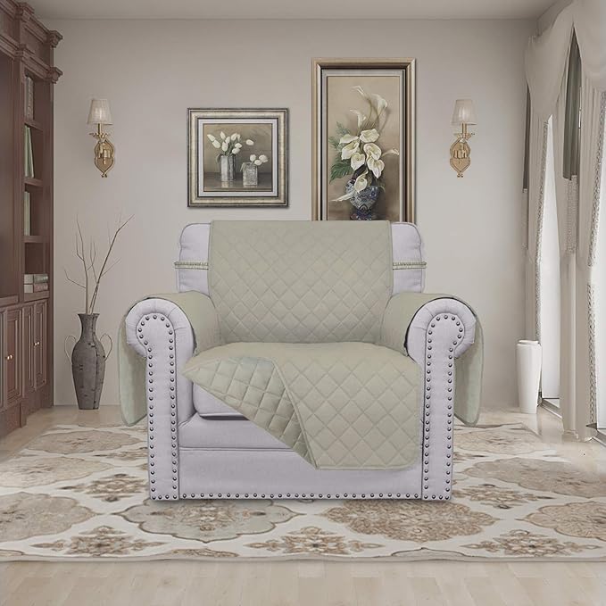 Easy-Going Chair Sofa Slipcover Reversible Sofa Cover Water Resistant Couch Cover Furniture Protector Cover with Elastic Straps for Pets Kids Children Dog Cat (Chair, Beige/Beige)