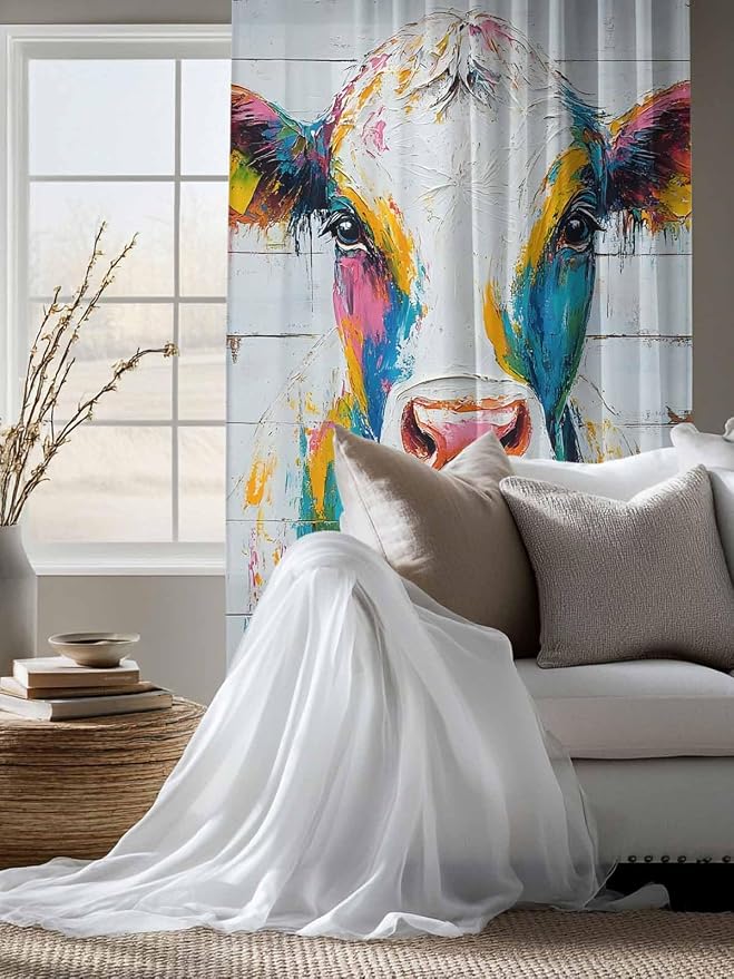 Sheer Curtains 72 Inches Long, Farmhouse Oil Painting Semi Sheer Curtains Light - Image 4