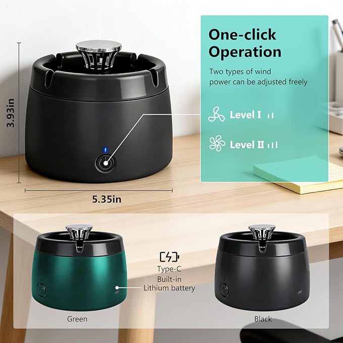Smokeless Ashtray 2 in 1 Air Purifier Ashtray Smoke Removing Ash Tray Portable - Image 2