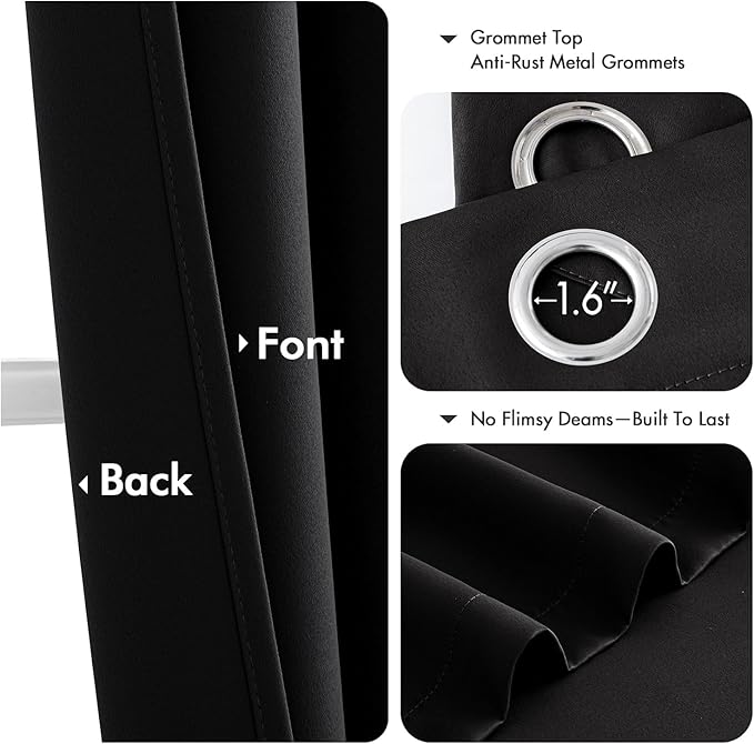 MIULEE Black Blackout Curtains for Bedroom Living Room 84 Inches Long 2 Panels, Thermal Insulated Room Darkening Drapes Solid Grommet Noise Reduction Light Blocking Window Treatments 50x84 Inch