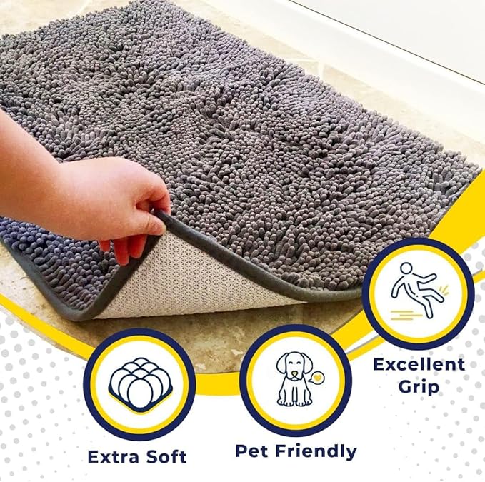 Muddy Mat® | Super Absorbent Door Mat Indoor, Microfiber Quick Dry Chenille Entryway Rug, Non-Slip Front Door Mat, Indoor Mats for Entryway, Machine Washable Pet Rug, Grey 16"x24"