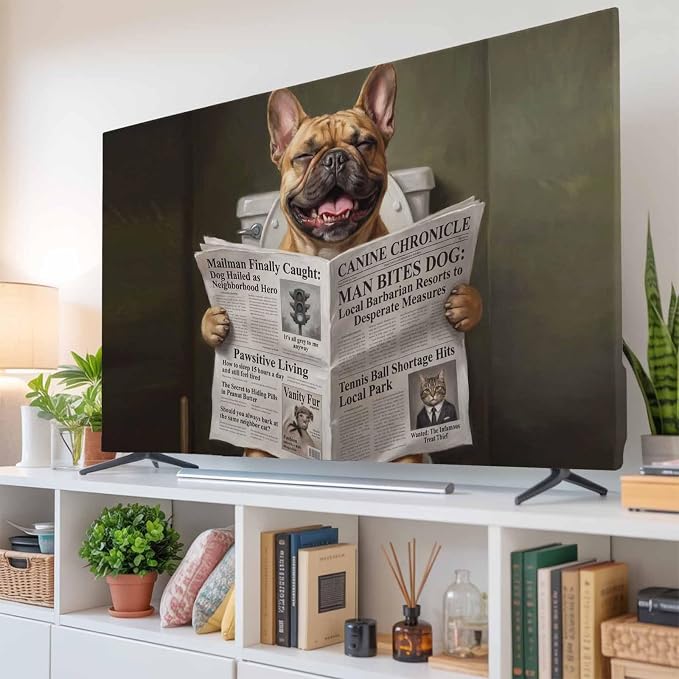Funny Bulldog Reading Newspaper Indoor TV Cover, Elastic TV Screen Protector - Image 6