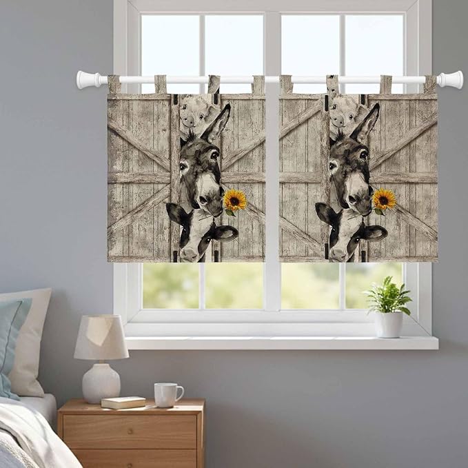 Funny Farm Animals Kitchen Curtains 36 Inch Length, Small Window Curtains Tab - Image 9