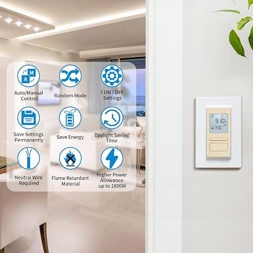 Ortis 7 Day Programmable in-Wall Timer Switch, Sunrise Sunset Timer, Digital - Image 2