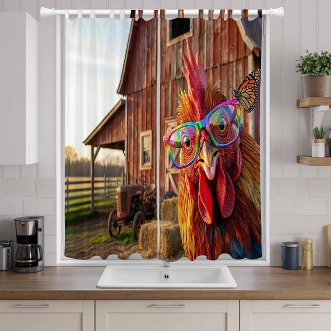 Farm Rooster Living Room Curtains 84 Inch Length, Window Curtains Tab Top - Image 9