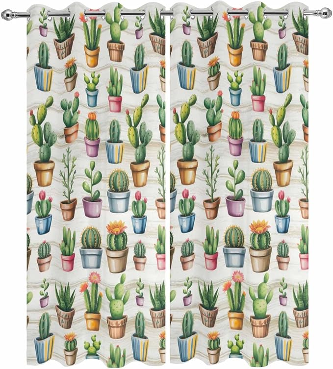 Summer Cactus Outdoor Curtains for Patio Cactus Tropical Plant Wooden - Image 9