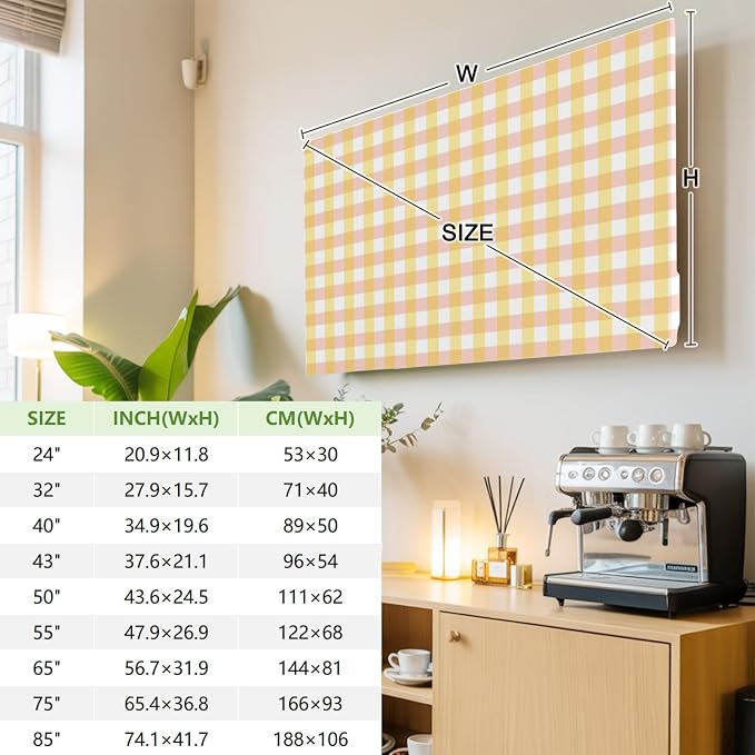 Vintage Yellow Buffalo Plaid Indoor TV Cover, Elastic TV Screen Protector - Image 3