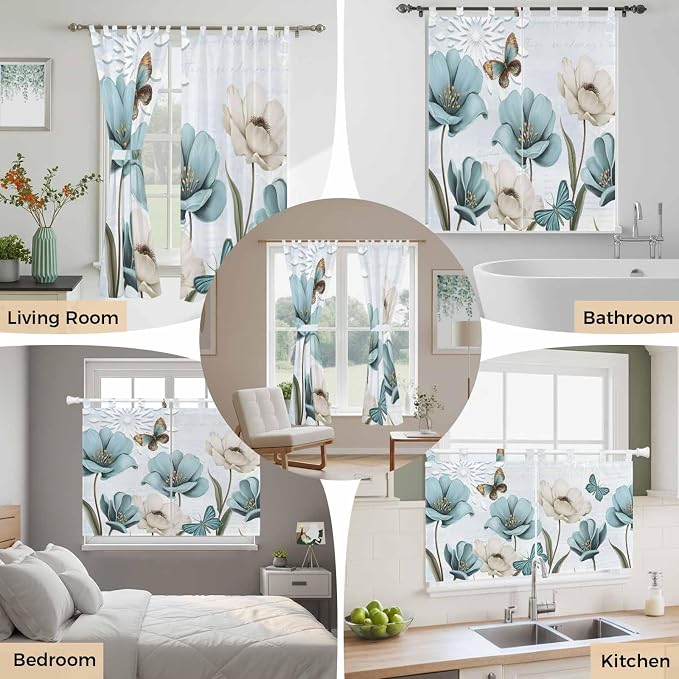 Blue Tulips Living Room Curtains 96 Inch Length, Window Curtains Tab Top - Image 7