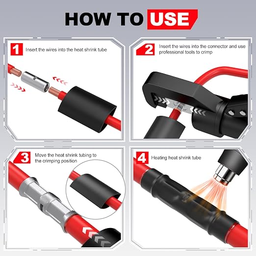 AIRIC Heat Shrink Butt Connectors 4 AWG, Insulated Marine Grade Connector - Image 5