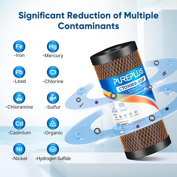 PUREPLUS 5 Micron 10" x 4.5" Whole House Coconut Shell Activated Carbon and KDF - Image 3