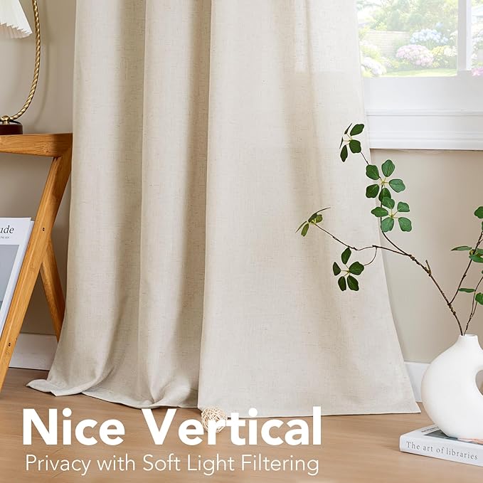 H.VERSAILTEX Living Room Linen Curtains Home Decorative Nickel Grommet Curtains Privacy Added Energy Saving Light Filtering Window Treatments Draperies for Bedroom, Ivory, 2 Panels, 52 x 63 - Inch