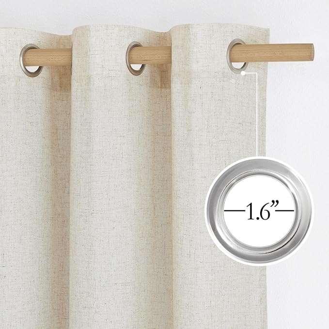 NICETOWN Natural Linen 54 inches Long Curtains for Bedroom, Thick Flax Window Treatments Semi Sheer Privacy Assured with Light Through for Nursery/Bathroom, W42 x L54, 2 Panels