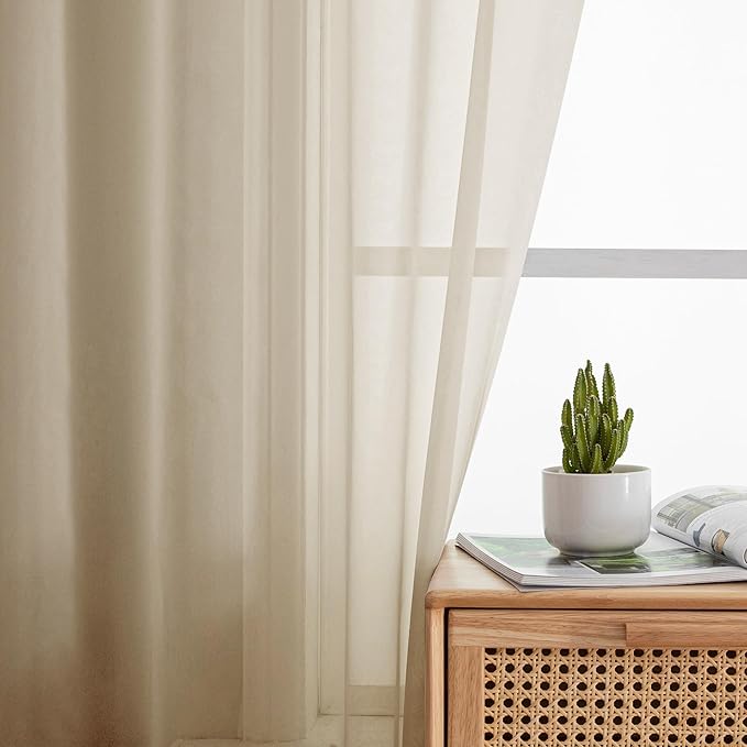 Simplebrand Taupe Sheer Curtains 63 Inch Length 2 Panels, Rod Pocket Solid Color Kakhi Taupe Brown Window Sheer Curtain Panels, Elegant Curtains & Drapes for Living Room, Bedroom (42" W x 63" L)