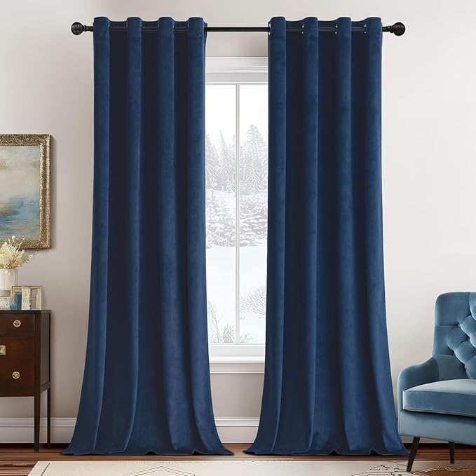 MIULEE Velvet Curtains Navy Blue Elegant Grommet Curtains Thermal Insulated Soundproof Room Darkening Black Out Curtains/Drapes for Classical Living Room Bedroom 52 x 108 Inch 2 Panels