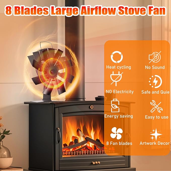 COMBIUBIU 8 Blade Wood Stove Fan, Heat Powered Fireplace Fan - Image 6