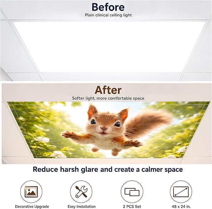 2 Pack Leaping Squirrel Decorative Ceiling Light Covers, Magnetic 4x2 Ft - Image 5