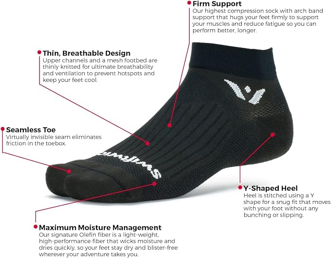Swiftwick ASPIRE ONE Running & Cycling Socks, Breathable, Compression Fit - Image 4