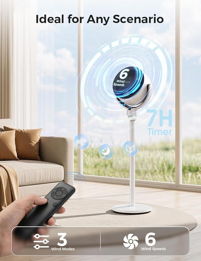 COWSAR Standing Fan for Bedroom, 20dB Quiet Pedestal Fan, 150°+120°Auto - Image 3